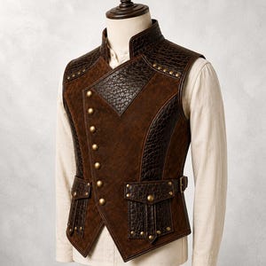 Steampunk Leather Vest Men Brown Leather Waistcoat Victorian Gothic image 9
