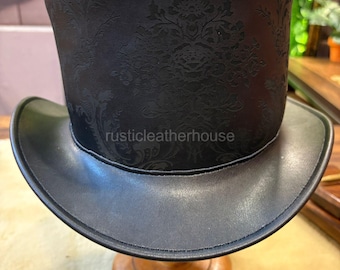 Handmade Genuine Leather Steampunk Top Hat Gothic Victorian Festival Cosplay Vintage Hat
