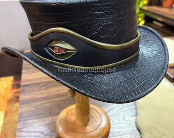 Black Steampunk Leather Top Hat Gothic Victorian Cosplay Festival Hat