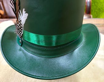 Emerald Green Leather Top Hat Steampunk Gothic Victorian Festival Cosplay Hat