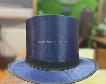 Genuine Leather Top Hat with Silk Finish Steampunk Victorian Cosplay Hat Handmade Festival