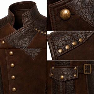 Steampunk Leather Vest Men Brown Leather Waistcoat Victorian Gothic image 7