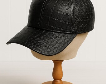 Alligator Embossed Leather Cap Genuine Leather Baseball Hat Handmade Exotic Croc Pattern Gift