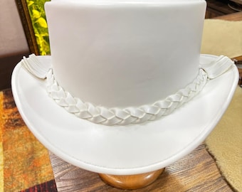 Handmade White Leather Top Hat Steampunk Gothic Cosplay