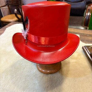 Handmade Red Leather Top Hat Steampunk Gothic Cosplay image 2