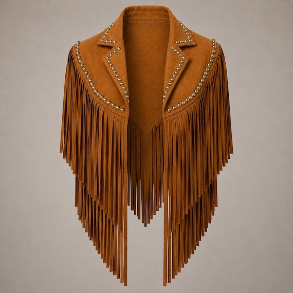 Leather Fringe Cape Women Suede Cowgirl Shoulder Wrap Western Studded Cape