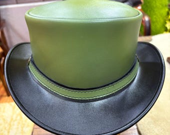 Green Black Leather Top Hat Steampunk Gothic Victorian Festival Cosplay Hat