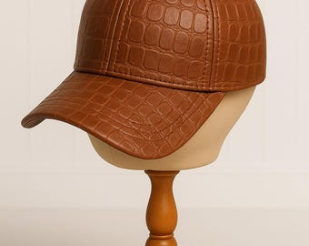 Handmade Genuine Leather Baseball Cap Brown Leather Hat for Men Women Western Cowboy Style