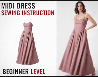 Open Back Midi Dress Sewing Pattern Instruction | Plus Size US 0-22 (PDF Pattern)