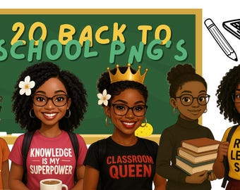 Back to School African American Girl Clipart | PNG Bundle (Digital Download)