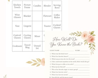 Blush Pink Bridal Shower Games Bundle – Floral Design (PDF Printable)