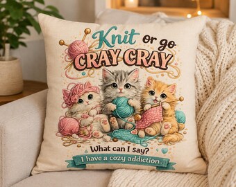Knit or Go Cray Cray Kittens Yarn Design (PNG Digital Download)
