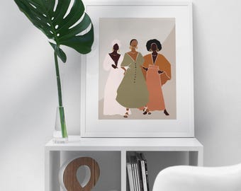 African American Women Art Print | Minimalist Fashion Illustration (Digital Download)