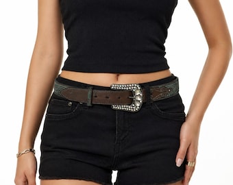 Vintage Roper Women's Western Belt Brown Leather Embellishments Studded Buckle