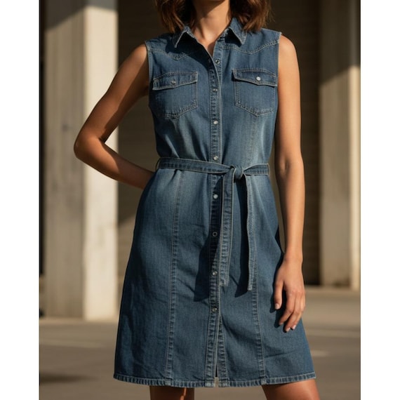 ralph lauren denim midi dress Polo Jeans Co. Ralph Lauren Denim Midi Dress Women's Size 4 Blue Vintage Y2K