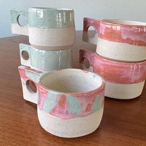 Colorful Handmade Ceramic Mug – Unique Handle Pottery Coffee Cup, Artisan Stoneware Drinkware