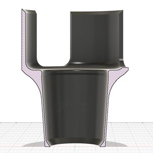 Puede incluir: Vista en secci&oacute;n de una herramienta negra en forma de U con una base acampanada. El interior est&aacute; marcado con l&iacute;neas diagonales moradas. La herramienta tiene un cuerpo cil&iacute;ndrico con una parte superior rectangular y una base curva y acampanada. El texto "ANSTUR" es visible.