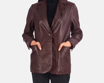 Norma Maroon Sheep Leather Blazer • Deadshot Leathers