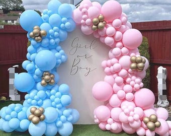 Globos rosas y azules, globos metálicos azules y rosados de 12 pulgadas, 57 piezas de globos para revelar el género para baby shower, cumpleaños, decoración de fiesta de bodas