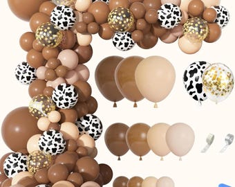 Kit de arco de guirnalda de globos estilo vaquero de 170 piezas con globos marrones, rosados y de confeti para decoraciones de fiestas del Oeste.