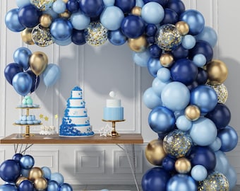 Kit de guirnalda de globos azul marino de 97 piezas con globos de confeti azul metálico, azul macaron y dorado para decoración de fiestas.