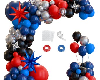 147pcs Spider Balloon Arch Kit, Navy Blue Red Black Silver Star Balloons for Superhero Birthday & Graduation Party Decor