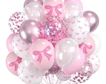 Pink Bow Balloons, Confetti Balloons, Baby Shower Decorations, 60 pcs
