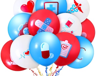 60 globos con temática de enfermería para fiestas de graduación de enfermería, graduación de enfermeras registradas y artículos para fiestas médicas.