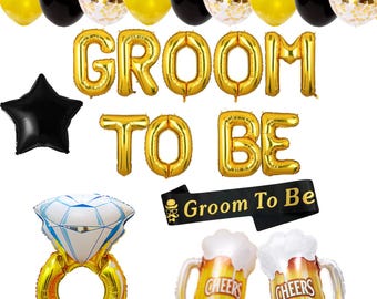 Kit de decoración para el novio con banda y globos, ideal para despedidas de soltero, fiestas de compromiso y otras celebraciones.