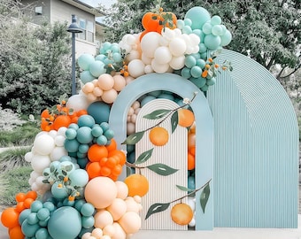 Kit de arco de globos retro naranja y verde azulado: decoración para fiestas de otoño