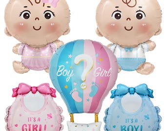 Baby Gender Reveal Balloons Boy or Girl Decorations Pink and Blue Foil Balloons for Baby Shower Party, 5 PCS