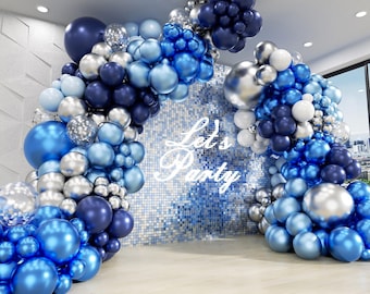 134PCS Blue Balloon Arch Kit, Blue and Silver Balloon Garland for Wedding, Baby Shower, Graduation & Birthday Party Decorations