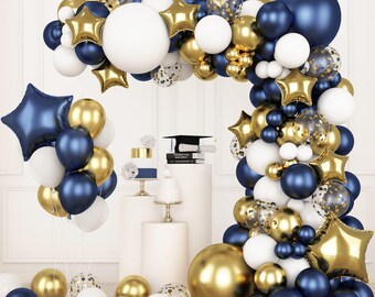 Kit de guirnalda de globos azul marino y dorado de 176 piezas con confeti y globos de aluminio para cumpleaños, bodas, baby showers y decoración de fiestas.