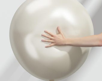2 globos de arena blanca perlada de 18 pulgadas, globos de látex extra grandes beige crema blanco roto estilo boho neutro para decoración de bodas, baby showers y fiestas.