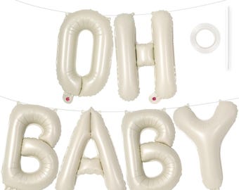 Cream OH BABY Balloon Letters 16 Inch Beige Baby Shower Balloons for Gender Reveal Party Decorations