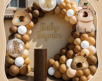 108 piezas de decoraciones para fiestas de capibara, kit de arco de globos de capibara, globos de látex beige y marrón para decoración de fiestas de cumpleaños y baby shower.