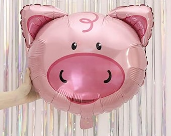 5PC Pink Pig Foil Balloons, Farm Animal Birthday Party Decor