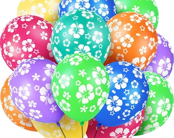 35 globos hawaianos con estampado de flores de hibisco tropical para decoración de fiestas luau, playa, cumpleaños y baby showers.