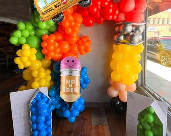 Kit de guirnalda de globos de 158 piezas para la vuelta al cole con autobús escolar, lápiz, libro y globos arcoíris para la fiesta del primer día de clases.