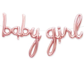 Globos con letras de papel de aluminio color oro rosa para baby shower de niña, decoración para fiesta de revelación de género.