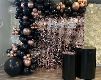 Kit de arco de globos de oro rosa y negro de 200 piezas con estrellas de 5 x 2 pulgadas, globos de látex y confeti para decoración de graduación, cumpleaños, bodas y Año Nuevo.