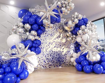 131PCS Royal Blue and Silver Balloon Arch Garland Kit with Confetti Balloons for Wedding, Graduation, Birthday & Party Decor