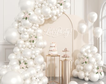 Pearl White Balloon Garland Kit (5", 10", 12", 18") for Wedding, Engagement & Party Decorations