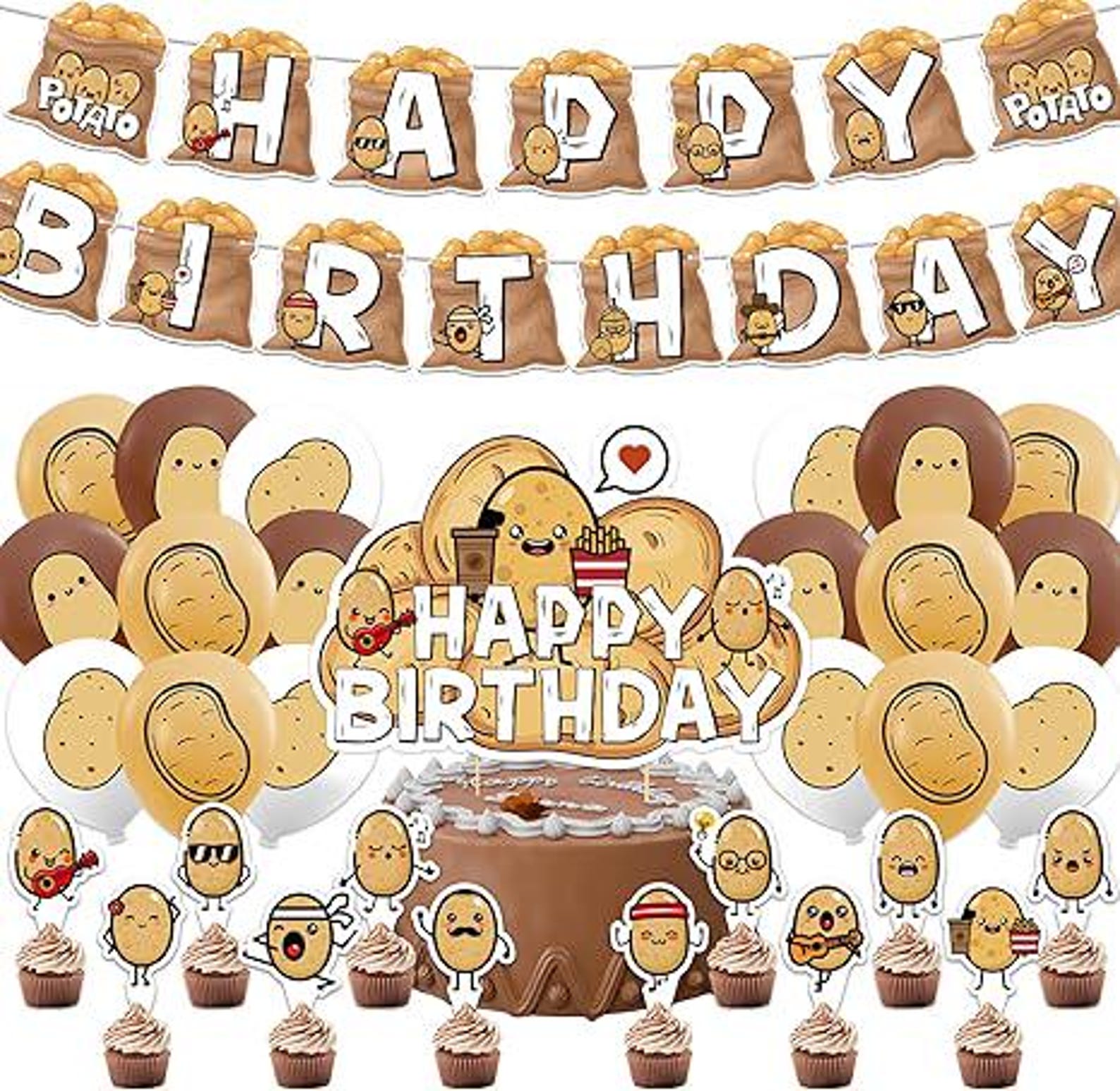 Cartoon Potato Birthday Party Decorations Kit: Banner, Cake/cupcake ...