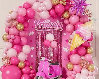 Hot Pink Balloon Arch Kit with Gold Confetti Star, Party Decor