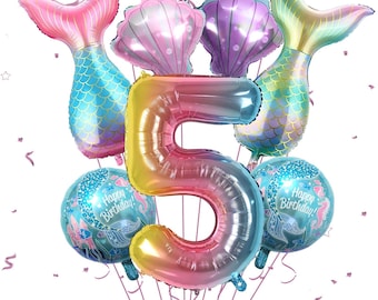 5th Mermaid Birthday Decorations Pink Blue Balloon Kit Sea Theme Tail Balloons for Girls Party & Baby Shower