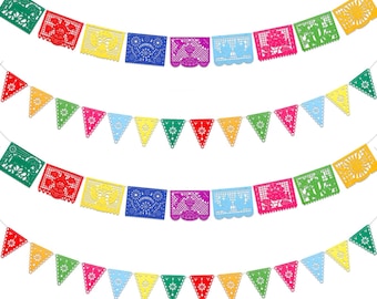 Paquete de 4 pancartas de fiesta mexicana – Guirnalda de papel picado del Día de los Muertos para decoración de cumpleaños y baby shower