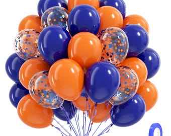 60PCS Royal Blue and Orange Balloons 12 Inch Latex Balloons for Graduation, Birthday Party and Event Decorations