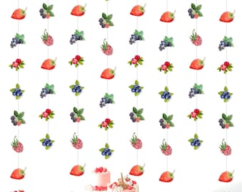 Banderines colgantes con temática de bayas y bayas para decorar fiestas de cumpleaños y baby shower.