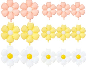Daisy Flower Balloon Set – 15 Pcs Colorful Pink, Yellow & White Daisy Balloons for Groovy Party, Birthday, Wedding and Baby Shower Decor